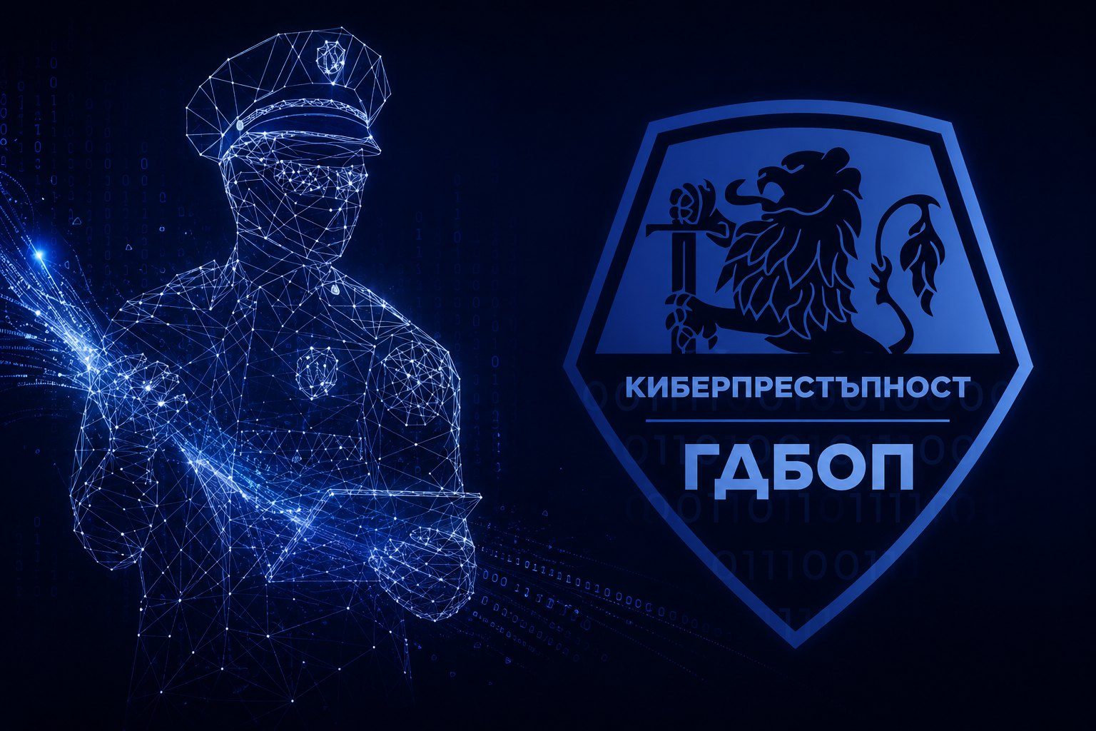 Дигитален силует на полицейски служител с логото на ГДБОП — киберпрестъпност
